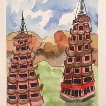 Sun and Moon Towers. Projekt z dziedziny  Sztuki piękne, Sketching, R, sunek ołówkiem,  R, sunek, Malowanie akwarelą i Sketchbook użytkownika Patty Habegger - 31.07.2023
