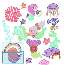 Sirenitas. Mi proyecto del curso: Ilustración kawaii: crea personajes encantadores. Ilustração tradicional, Design de personagens, e Mangá projeto de Nela A. Lamicq - 05.08.2023