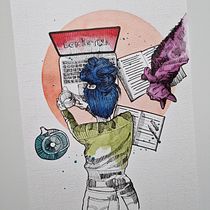 Mein Abschlussprojekt für den Kurs: Manuelle Illustration mit Schraffur und Dripping-Technik. Design de personagens, Artes plásticas, Pintura, Pintura em aquarela, Desenho de retrato, e Desenho artístico projeto de mel.koe - 06.08.2023