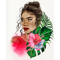 Meu projeto do curso: Ilustração de retrato com técnicas manuais e digitais. Un progetto di Illustrazione tradizionale, Disegno a matita, Disegno, Illustrazione digitale, Pittura ad acquerello, Disegno di ritratti e Disegno realistico di Bruna Melo - 03.07.2023