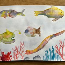 My final project, underwater wildlife !. Traditional illustration, Sketching, Creativit, Drawing, Watercolor Painting, and Sketchbook project by facebook01c - 08.07.2023