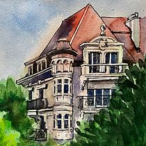 My project for course: Architectural Sketching with Watercolor and Ink. Sketching, Drawing, Watercolor Painting, Architectural Illustration, Sketchbook & Ink Illustration project by benedicte_s - 08.10.2023