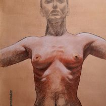 Torso a las tres tizas. Fine Arts, Sketching, Drawing, Portrait Drawing, Realistic Drawing, and Artistic Drawing project by David Fernández - 08.13.2023