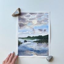 My project for course: Watercolor Landscapes: Experimental Tools and Techniques. Projekt z dziedziny  Sztuki piękne,  Malarstwo i Malowanie akwarelą użytkownika Hanna Shvaikova - 15.08.2023