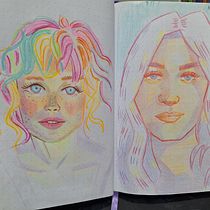 Mi proyecto del curso: Dibujo de retratos llamativos con lápices de colores. Drawing, Portrait Drawing, Sketchbook, and Colored Pencil Drawing project by leilamore14 - 08.16.2023