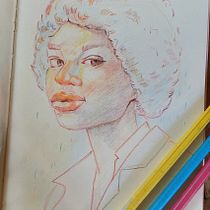 Il mio progetto del corso: Ritratti vivaci con matite colorate. Drawing, Portrait Drawing, Sketchbook, and Colored Pencil Drawing project by Erika - 08.19.2023