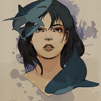 TIBURONES: Técnicas de ilustración con acuarela digital. Ilustração tradicional, Ilustração digital, Pintura em aquarela, Desenho de retrato, e Desenho digital projeto de alexcevalloviedo - 21.08.2023