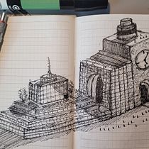 Lo dibuje en el avion mientras  realizaba un viaje de 3 horas - imagine que todos los objetos cobraban vida en mi mesa de snaks del asienteo dela vion :). Ilustração tradicional, Artes plásticas, Desenho, Ilustração arquitetônica e Ilustração com tinta projeto de Henry Miranda - 24.08.2023