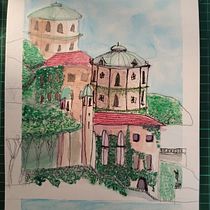 Villa Balbianello - Naboo . Sketching, Drawing, Watercolor Painting, Architectural Illustration, Sketchbook & Ink Illustration project by Patrick Schneider - 08.27.2023