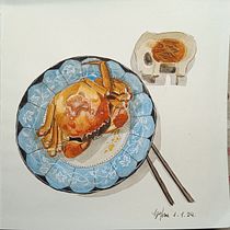 My final project, crab in a dish (updated). Un progetto di Illustrazione tradizionale, Belle arti, Pittura e Pittura ad acquerello di tengyifan - 09.09.2023