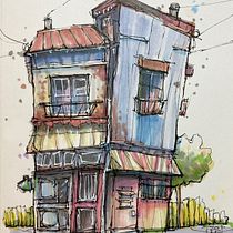 My project for course: Expressive Architectural Sketching with Colored Markers. Sketching, Drawing, Architectural Illustration, Sketchbook & Ink Illustration project by Margie Forestier - 09.07.2023
