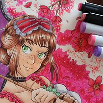 Chica bajo el árbol de cerezo. Traditional illustration, Color Theor, and Manga project by Chayo Bee - 09.14.2023