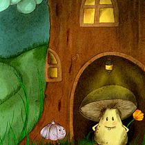 Pilz und Zwiebel . Traditional illustration, Painting, Pencil Drawing, Drawing, Watercolor Painting, Children's Illustration, Digital Drawing, and Digital Illustration project by maskenbildnerinanne - 09.16.2023