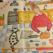 This is Alicia and Noodles on a lazy Sunday day. Un proyecto de Ilustración tradicional, Diseño de personajes, Dibujo y Sketchbook de Sophia Correia - 17.09.2023