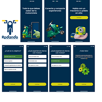 "Rodando" Mi proyecto del curso: Diseño de aplicaciones: creación de prototipos para principiantes. Projekt z dziedziny UX / UI, Projektowanie aplikacji mobiln, ch, Projektowanie aplikacji, Projektowanie produktu c i frowego użytkownika Tatiana Patiño Ruiz - 17.09.2023