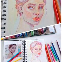 Mon projet du cours : Dessin de portraits expressifs aux crayons de couleur . Drawing, Portrait Drawing, Sketchbook, and Colored Pencil Drawing project by mirmidia - 09.22.2023