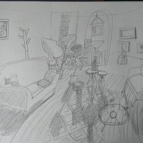 Mon projet du cours : Art de la perspective : appropriez-vous les espaces intérieurs  Ein Projekt aus dem Bereich Traditionelle Illustration, Architektur, Zeichnung und Architektonische Illustration von Trysken Van Crombrugge - 26.09.2023
