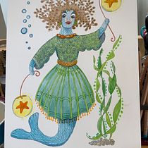 Imaginative Character Illustration with Watercolor: Sea Goddess. Character Design, Painting, Drawing, Watercolor Painting, and Children's Illustration project by esmereldasunset - 09.30.2023