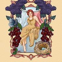 Grandma's Backyard -- My Art Nouveau Project. Un projet de Illustration traditionnelle, Beaux Arts, Illustration numérique, Dessin de portrait, Dessin artistique, Dessin numérique , et Peinture numérique de Alicia Lyn - 03.10.2023