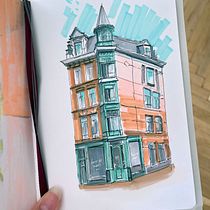 My project for course: Expressive Architectural Sketching with Colored Markers. Een project van  Schetsen,  Tekening,  Architecturale illustratie, Sketchbook y  Illustratie met inkt van Kristina Ignatova - 06.10.2023