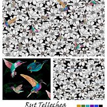 My project: Cosmos flowers and birds. Traditional illustration, Design Management, Pattern Design, and Portfolio Development project by Rut Tellechea - 10.07.2023