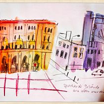 Mein Abschlussprojekt für den Kurs: Urban Sketching: Halte deine Stadt in Bewegung fest. Projekt z dziedziny Trad, c, jna ilustracja, Sketching,  R, sunek, Malowanie akwarelą,  R, sunek architektoniczn i Sketchbook użytkownika nic_schoch_1 - 12.10.2023