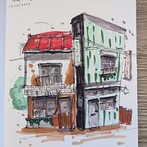 Very first project. Wanted to try the same house as the course. Will do 'own' ones later.. Een project van  Schetsen,  Tekening,  Architecturale illustratie, Sketchbook y  Illustratie met inkt van j_slot_89 - 12.10.2023