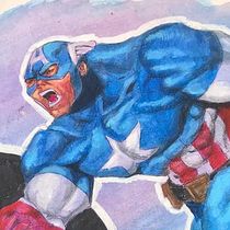 Capitán América dopado en acrílico. Traditional illustration, Character Design, Painting, Comic, Acr, and lic Painting project by margarito.flores - 10.12.2023