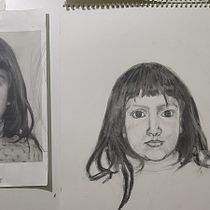  Intento de mi hija con lápiz de grafito y carboncillo . Un progetto di Illustrazione tradizionale, Belle arti, Bozzetti, Disegno a matita, Disegno, Disegno di ritratti, Disegno realistico e Disegno anatomico di Manel Trejo - 12.10.2023