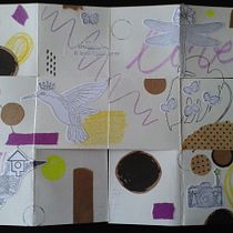 Mon projet du cours : Carnet créatif : le collage, l'estampillage et le découpage. Ilustração tradicional, Colagem, Papercraft, e Sketchbook projeto de FABIENNE LEVASSEUR - 16.10.2023