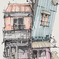 My project for course: Expressive Architectural Sketching with Colored Markers. Sketching, Drawing, Architectural Illustration, Sketchbook & Ink Illustration project by and_fox - 10.10.2023