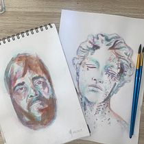 Mi proyecto del curso: Retrato artístico en acuarela. Fine Arts, Painting, Watercolor Painting, and Portrait Drawing project by mariaelenaamgz - 10.18.2023