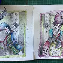 My project for course: Expressive Character Design with Watercolor & Dip Pen. Un progetto di Illustrazione tradizionale, Character design, Pittura, Bozzetti, Disegno, Pittura ad acquerello, Stor, telling, Disegno artistico, Illustrazione infantile e Narrativa di Sara Phillips - 22.10.2023