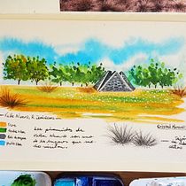 Mi proyecto "Valle Nuevo" para el curso Cuaderno de viaje en acuarela. Traditional illustration, Watercolor Painting, Architectural Illustration, and Sketchbook project by Cristal Moreno Polanco - 10.23.2023