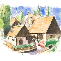 Aquarell Frohnauer Hammer. Sketching, Drawing, Watercolor Painting, Architectural Illustration, Sketchbook & Ink Illustration project by Erik - 10.24.2023
