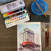 My project for course: Architectural Sketching with Watercolor and Ink. Sketching, Drawing, Watercolor Painting, Architectural Illustration, Sketchbook & Ink Illustration project by Cristina Adorisio - 10.07.2023