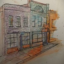 Red Rooster Cafe; Final Project : Urban Sketching: Create Expressive Cityscapes. Sketching, Drawing, Watercolor Painting, Sketchbook & Ink Illustration project by Steve Merten - 10.28.2023