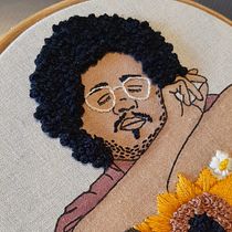 Meu projeto do curso: Criação de retratos bordados com aquarela. Painting, Watercolor Painting, Embroider, and Textile Design project by Karine Oliveira - 10.30.2023