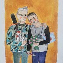 This is our wedding portrait!. Ilustração tradicional, Pintura, Pintura em aquarela, Desenho de retrato, e Desenho com lápis de cor projeto de Barbara Schuessler - 29.10.2023