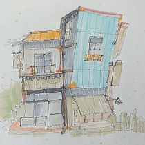 Mon projet du cours : Esquisses d'architecture expressives aux feutres de couleur. Sketching, Drawing, Architectural Illustration, Sketchbook & Ink Illustration project by myriamfiard - 11.02.2023