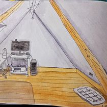 Mein Abschlussprojekt für den Kurs: Künstlerische Perspektive: Innenräume aus deiner Sichtweise Ein Projekt aus dem Bereich Traditionelle Illustration, Architektur, Zeichnung und Architektonische Illustration von Elena - 05.11.2023