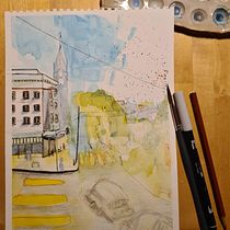 My project for course: Urban Sketching: Create Expressive Cityscapes. Painting, Sketching, Drawing, Watercolor Painting, Sketchbook & Ink Illustration project by hyazgan - 11.05.2023