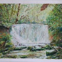 My project for course: Painting Realistic Watercolor Landscapes. Russell Falls, Mt Field, Tasmania, Australia (own reference). Projekt z dziedziny  Sztuki piękne,  Malarstwo, Sketching, Malowanie akwarelą, Ilustracja naturalist i czna użytkownika Reg Watson - 08.11.2023
