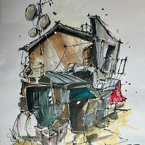 Mon projet du cours : Esquisses d'architecture expressives aux feutres de couleur. Sketching, Drawing, Architectural Illustration, Sketchbook & Ink Illustration project by Patrice Daunais - 11.11.2023