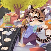 Mrs. Ocelot is making pupusas!. Un proyecto de Diseño de personajes, Dibujo a lápiz, Dibujo e Ilustración infantil de Tatiana Orantes - 04.10.2024