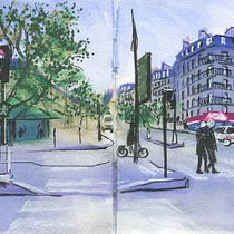 Urban sketching : Place des Ternes - Paris. Painting, Sketching, Drawing, Watercolor Painting, Sketchbook & Ink Illustration project by Florence Mauduit - 12.07.2023