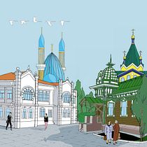 My project for course: Architectural Illustration: Hometown vibe. Un proyecto de Ilustración tradicional, Arquitectura, Dibujo, Ilustración digital e Ilustración arquitectónica de Dauren Kaliaskar - 12.12.2023