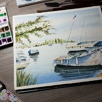 My project for course: Watercolor Techniques for Painting Seascapes. Un proyecto de Pintura, Pintura a la acuarela e Ilustración naturalista				 de Ivonne Wierink - 21.12.2023