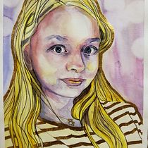 Mein Abschlussprojekt für den Kurs: Artistische Aquarellporträts - ein Portrait meiner Tochter . Fine Arts, Painting, Watercolor Painting, and Portrait Drawing project by Jenny - 01.06.2024
