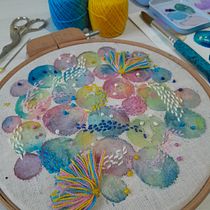 Meu projeto do curso: Técnicas básicas de bordado e aquarela. Painting, Watercolor Painting, Embroider, and Textile Design project by Célia Almeida - 01.07.2024